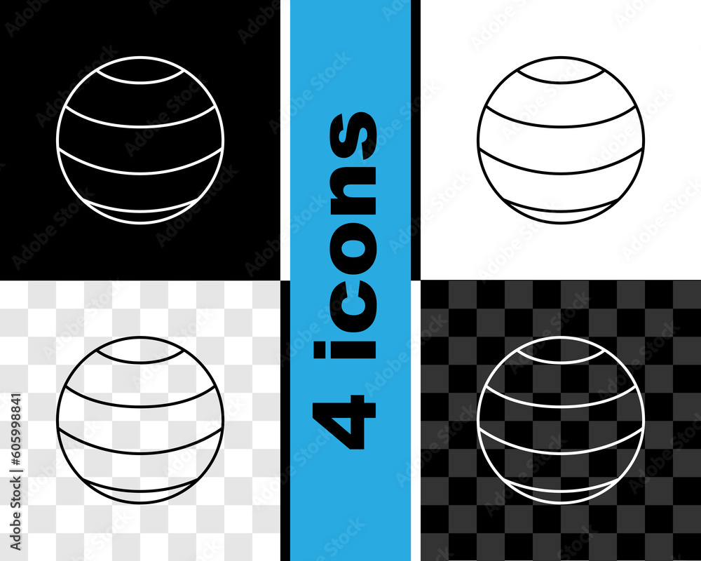 Poster Set line Fitness ball icon isolated on black and white, transparent background. Gym ball. Vector