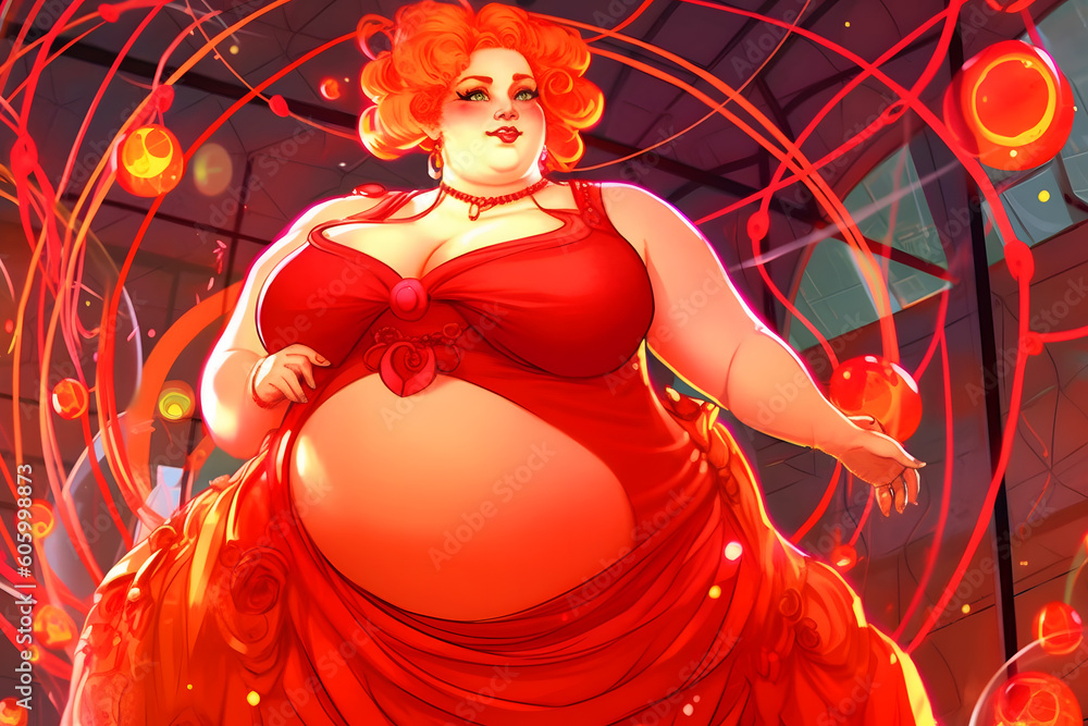 Poster plus size woman of the future, synthwave style. neural network ai generated art generative ai