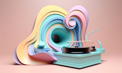 Abstract art: Multicolored retro turntable on vibrant backdrop Creating using generative AI tools