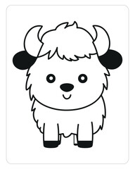 Cute Bison, Bison illustration, Bison vector, coloring pages for kids, Jungle Animals, Black and white