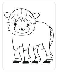 Cute Bison, Bison illustration, Bison vector, coloring pages for kids, Jungle Animals, Black and white