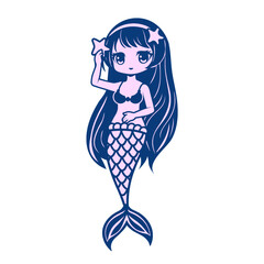Cute little mermaid for design in two colors on a white background.