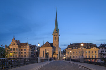 Fototapeta na wymiar View of Fraumunster Church, Zurich, Schweiz