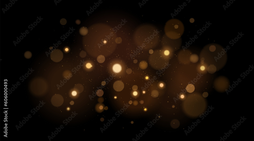Poster abstract magical light effect with golden flying glares bokeh isolated on a black background. christ