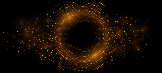 Futuristic digital circles of glowing particles. Neural network concept. Big data decay into cyberspace. Vector illustration.
