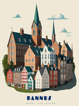 Kannus: Beautiful vintage-styled poster of with a city and the name Kannus in Keski-Pohjanmaa