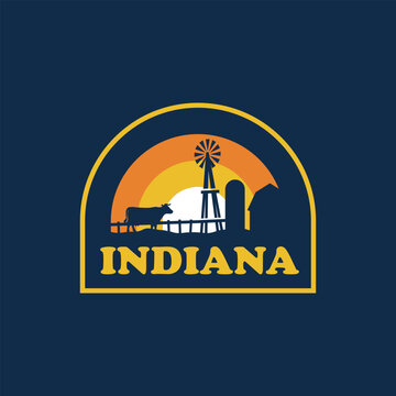 Indiana farm vintage logo vector concept, icon, element, and template for company. Travel, explore, adventure logo.