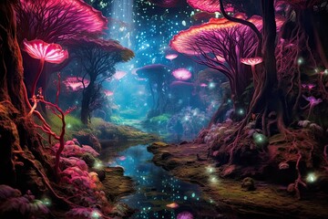 Radiant Elysium: Behold the Bioluminescent Forest's Mesmerizing Glow