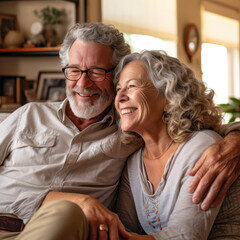 Smiling elderly husband and wife, a happy portrait of enduring affection..