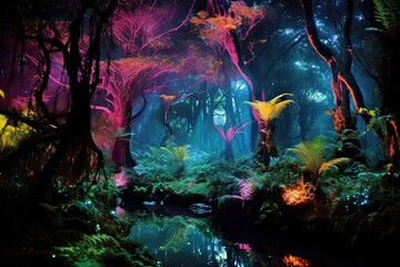 Fototapeta na wymiar Radiant Forest Delight: A Journey into the Illuminated Enchantment