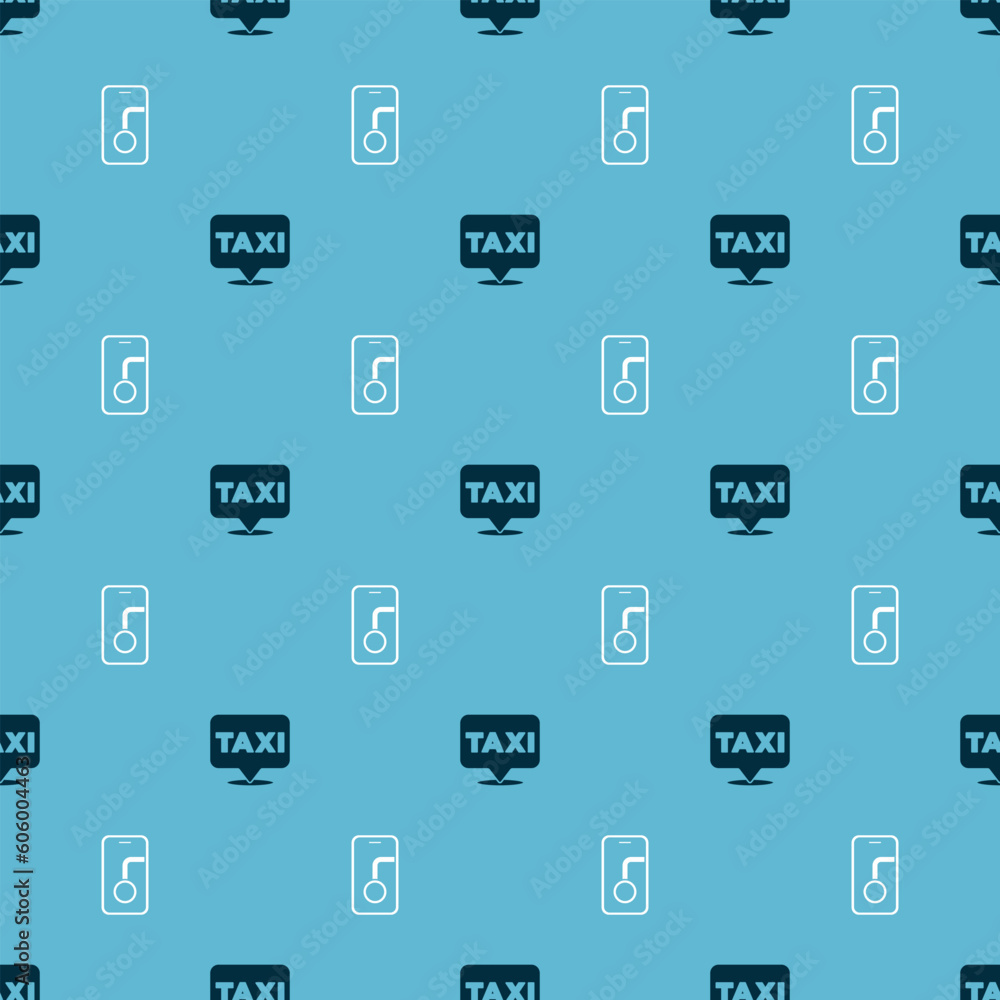 Poster set location with taxi and city map navigation on seamless pattern. vector