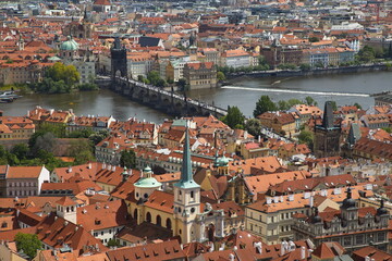 Fototapeta na wymiar View of the Lesser Town of Prague and Charles bridge from the St. Vitus Cathedral, Czech republic, Europe 