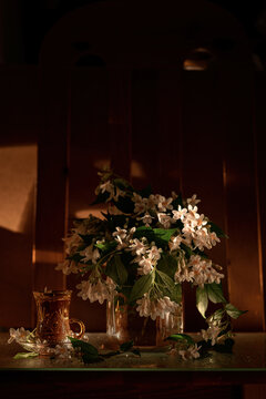 Still Life with Spring Flowers in the Setting Sun