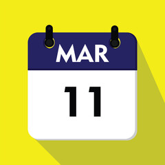 new calendar, 11 march icon with yellow icon