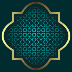 Vector stock of Islamic with star-shaped ornaments on a green background. Luxury art deco blue and gold background template.eid mubarak star emblem icon.