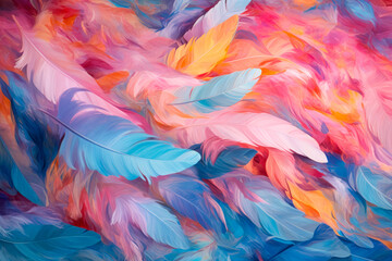 Fototapeta na wymiar Colorful Feathers Background. Pastel Colored Illustration.