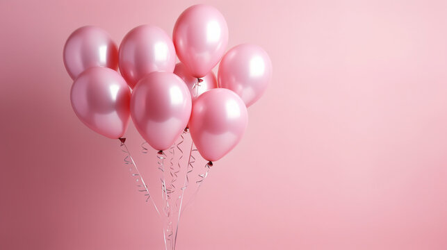 A generative AI image of pink helium party balloons floating on a pink background