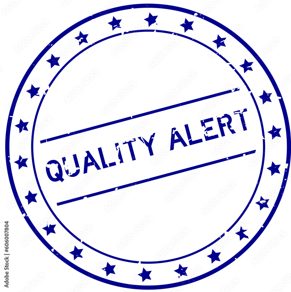 Poster Grunge blue quality alert word round rubber seal stamp on white background