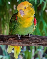 Vertical shot of a colorful parrot on a tree in Naples, Florida