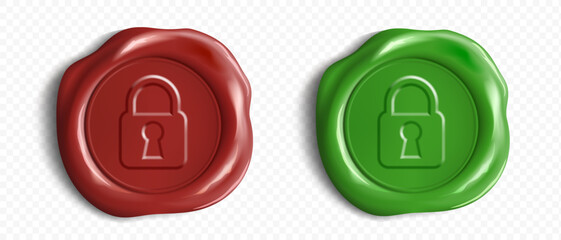 Wax seal with lock sign. Template isolated on transparent background. vector mockup