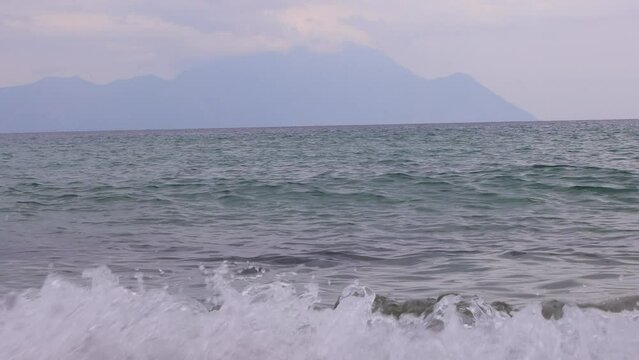 Mount Athos im the sea. View from Sithonia peninsula, Greece