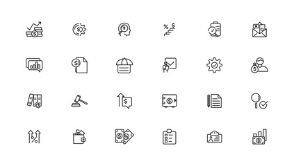 Taxes and accounting line icons collection. Big UI icon set in a flat design. Thin outline icons pack. Vector illustration.