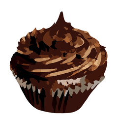 A chocolate cupcake with chocolate frosting. Cupcake, chocolate , cake, dessert, sweet, cream, baker