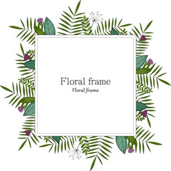 Square floral frame in tropical style