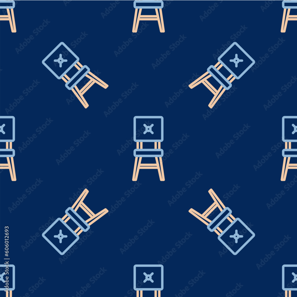 Poster line chair icon isolated seamless pattern on blue background. vector