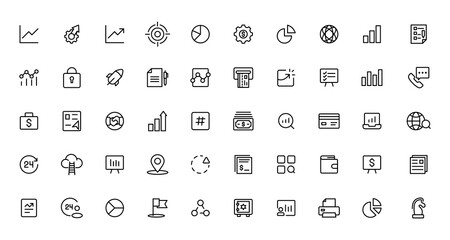 Business and Finance line icons set. Businessman outline icons collection. Money, investment, teamwork, meeting, partnership, meeting, work success