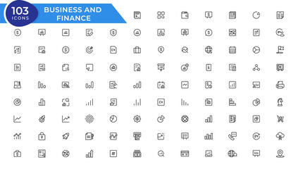 Business and Finance line icons set. Businessman outline icons collection. Money, investment, teamwork, meeting, partnership, meeting, work success