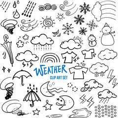 Weather forecast symbols icons clip art set cloudy rain sun snow cold hot freezing temperture umbrella thunder