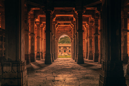 Historic interior of the Jami Masjid in Pavagadh, Gujarat