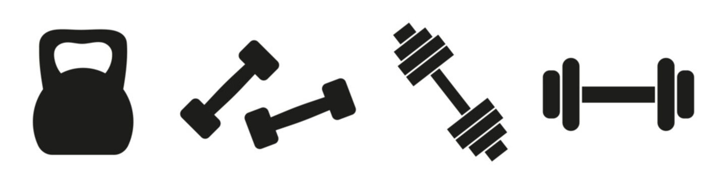 Gym equipment icons - dumbbell, weights, barbell. Gym vector elements.