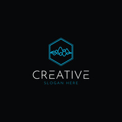 hexagon with Pulse music player element. Logo template electronic music, equalizer, store, DJ, nightclub, disco. Audio wave logo concept, Multimedia Technology themed