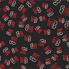 Line Oil and gas industrial factory building icon isolated seamless pattern on black background. Vector
