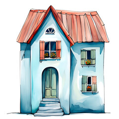 Simple houses, children's illustration in watercolor