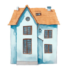 Simple houses, children's illustration in watercolor