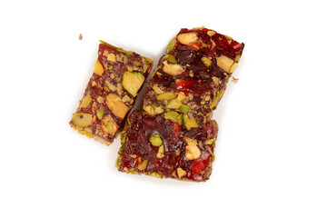 Sweet roll with pomegranate and pistachios, turkish sweets.