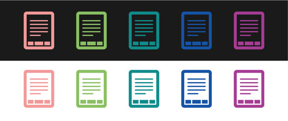 Set E-Book reader icon isolated on black and white background. Vector