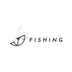 Fishing hobby logo design idea in black. Fish hunter logo design concept simple