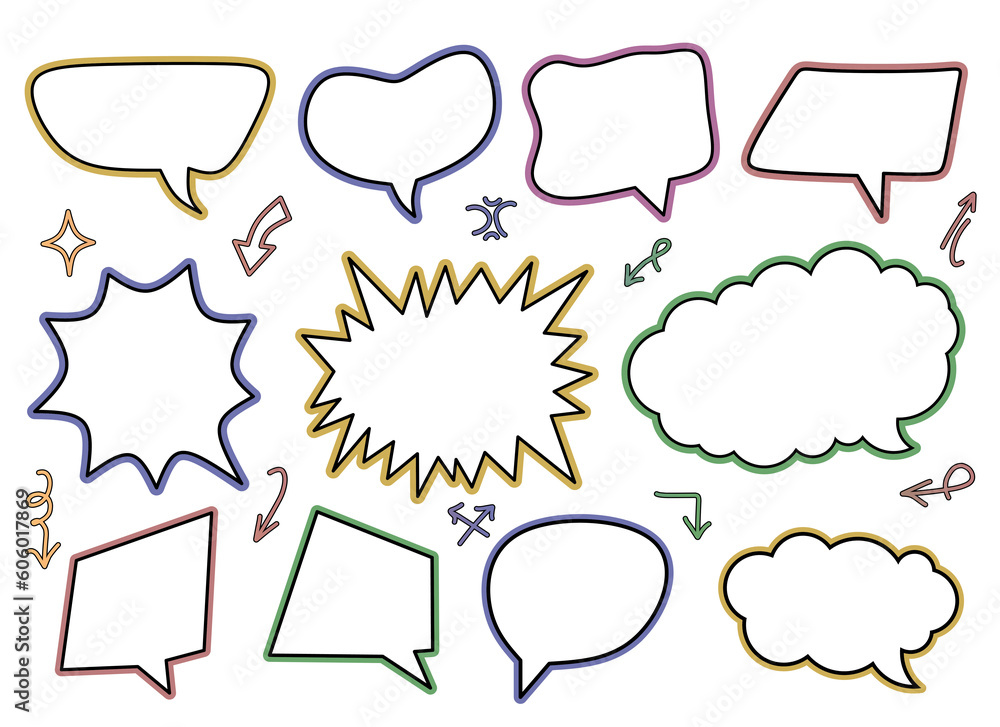 Poster various speech bubble set designs with transparent background
