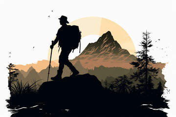 A silhouette of hiker. AI generative
