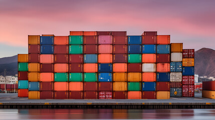 multicolored containers at a port for advertising and background Generative AI