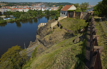 Fototapeta na wymiar View of river Vltava from Vysehrad in Prague,Czech republic,Europe 