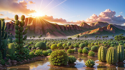 Succulent Serenity: Surrendering to the Tranquility of a Lush Cactus Jungle's Natural Beauty Series - Generative AI