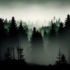 Papier Peint photo autocollant Forêt dans le brouillard forest silhouette Generative AI