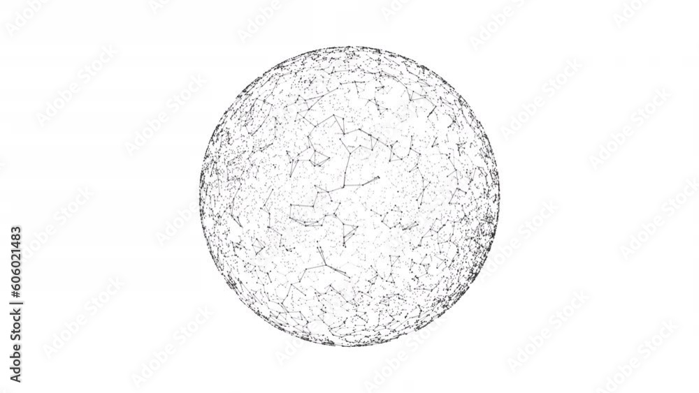 Aufkleber abstract plexus sphere made of black dots and lines on a white background. looped 4k animation.