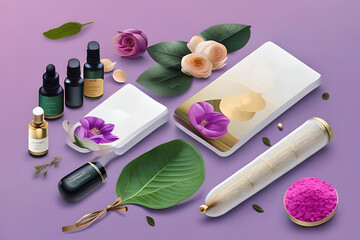 Obraz na płótnie Canvas banner for a wellness brand featuring essential oils and diffusers