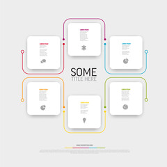 Light six elements template with white square cards icons and description